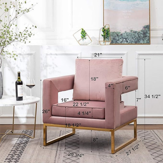 Roundhill Furniture Lenola Upholstered Accent Arm Chair, Pink 27.5D x 29.75W x 34.5H in