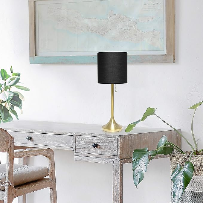 Simple Designs LT1076-GDB Gold Tapered Table Lamp with Black Fabric Drum Shade (Pack of 4)