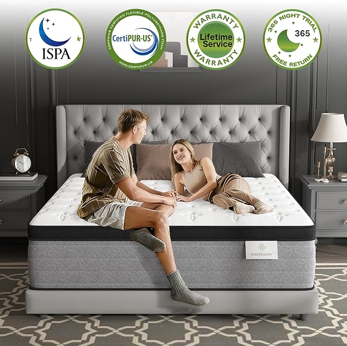 Onlylucky King Size Mattress, 12 Inch King Mattress in a Box with Memory Foam and Individual Pocket Springs, Pressure Relief, Balanced Edge Support, Medium Firm Feel, Cool & Comfortable Sleep
