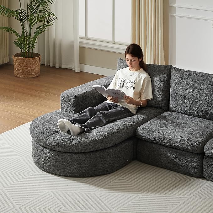 Boneless Sectional Sofa Couches with Chaise Lounge, Comfy Upholstered Compressed Cloud Sectional Sofa Floor Couch for Living Room Apartment,Deep Seat Sofa & Couches | Deep Seat, Wider Armrest, Free Combination