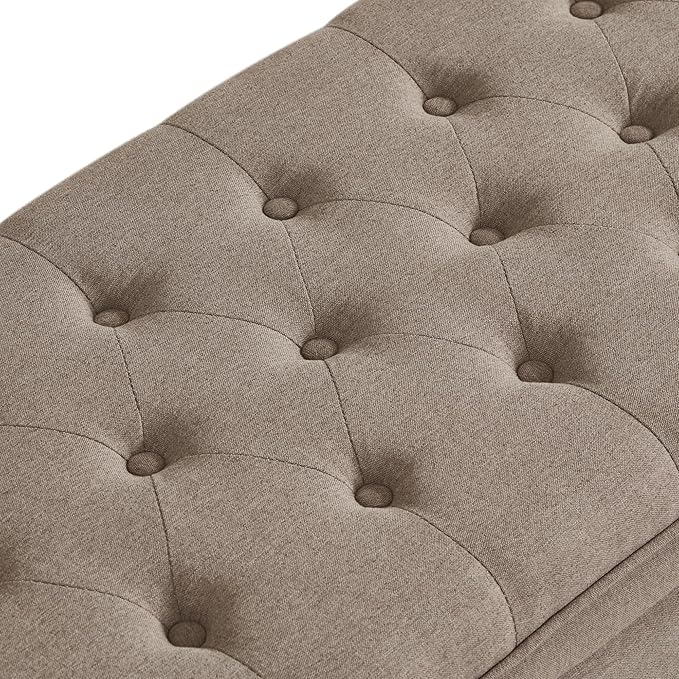 Upholstered Ottoman with Storage,Entryway Bench with Tufted Buttons and Spindle Wooden Legs for Living Room,Bedroom,Linen