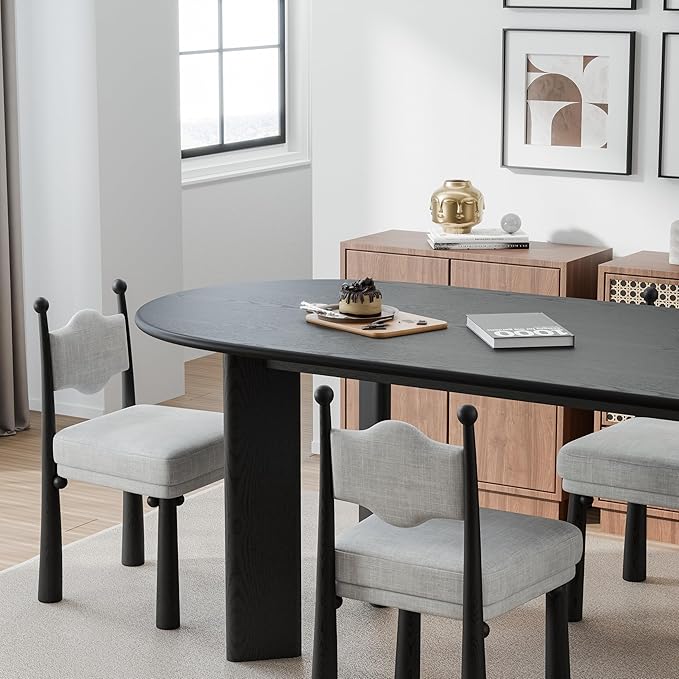Casaphoria 67" Farmhouse Dining Table for 6，Wood Oval Living Room Table, Modern Kitchen Table with Sturdy Base & Thickened Tabletop, Easy to Assembly & Clean, Black