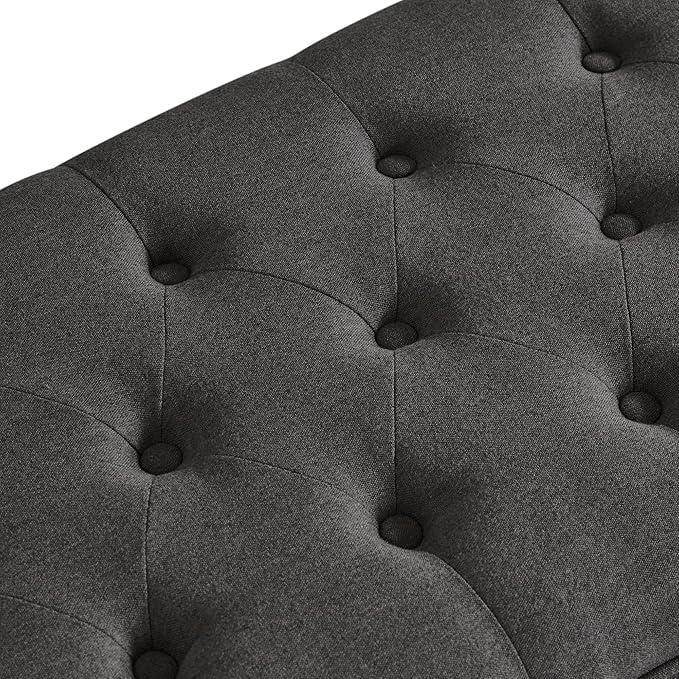 Upholstered Ottoman with Storage,Entryway Bench with Tufted Buttons and Spindle Wooden Legs for Living Room,Bedroom,Dark Gray