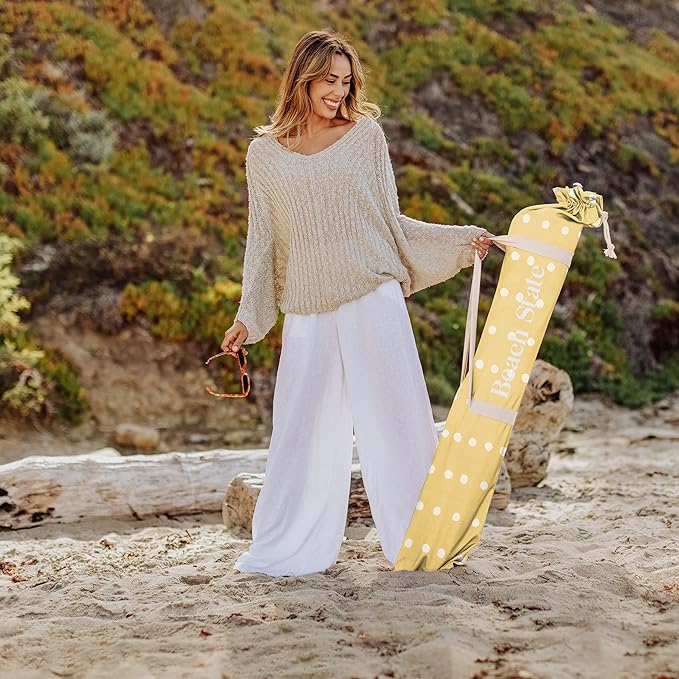 BEACH STATE Summerland 6.5 Feet Beach Umbrella with Fringe - Patio Umbrella - Outdoor Umbrella - UV50+ Sun Protection