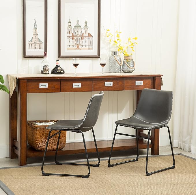 Roundhill Furniture Lotusville Vintage PU Leather Dining Chairs, Antique Gray, Set of 2