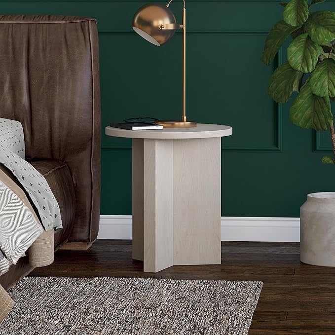 Henn&Hart 20" Wide Round Side Table in Alder White, for Home, Living Room, Bedroom, Entertainment or Office