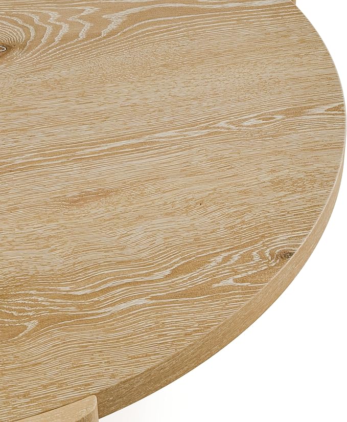 Furniture of America Carys Modern Solid Wood 42-inch Round Coffee Table with Plinth Base, Living Room Furniture, Home Office, Oak