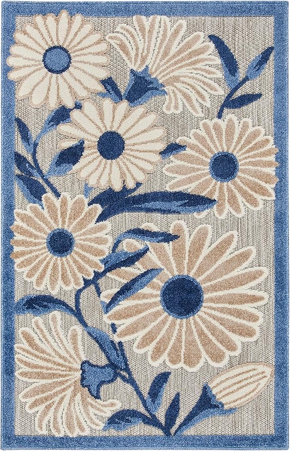 Nourison Home Aloha Blue Grey 2'8" x 4' Area Rug - Easy Clean, Non Shedding, Bed Room, Living Room, Dining Room, Kitchen (3' x 4')