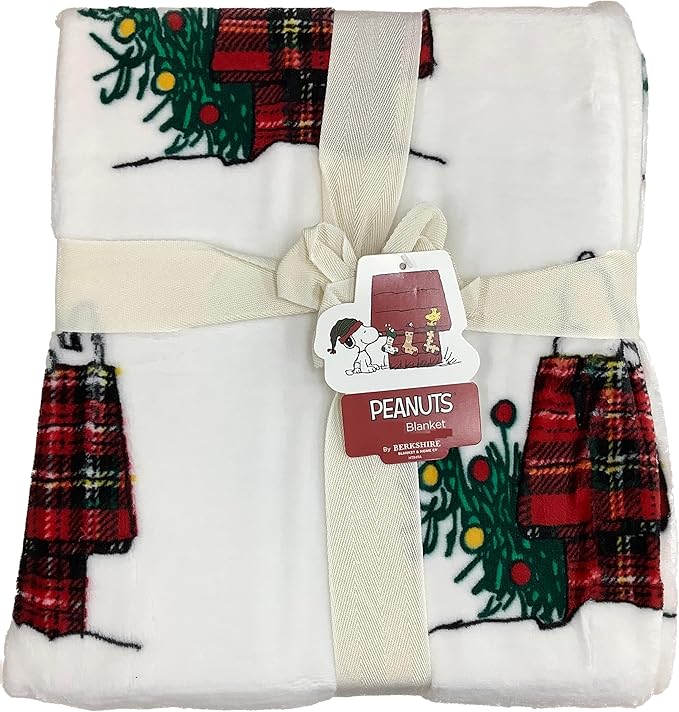 Berkshire Blanket & Home Co Peanuts Winter Blanket, Polyester (White - Red Plaid Doghouse, Twin)