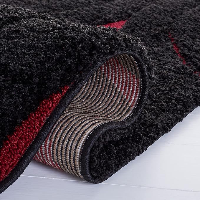 SAFAVIEH Florida Shag Collection Accent Rug - 4' x 6', Black & Red, Modern Design, Non-Shedding & Easy Care, 1.2-inch Thick Ideal for High Traffic Areas in Entryway, Living Room, Bedroom (SG461-9040)