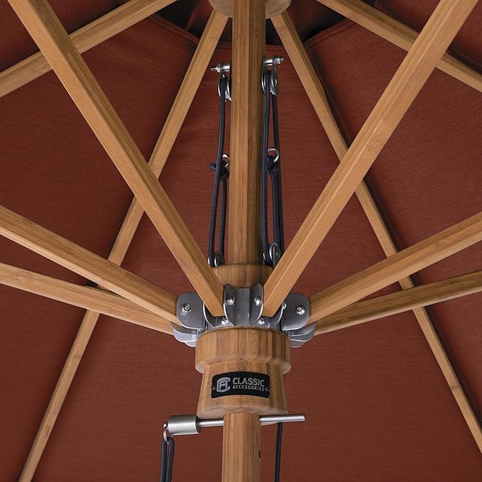 Classic Accessories Montlake™ Fadesafe™ 9' Round Bamboo Patio Umbrella, Heather Henna