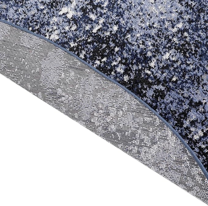 Nourison Home Passion Light Blue Black 5'3" x Round Area Rug - Easy Clean, Non Shedding, Bed Room, Living Room, Dining Room, Kitchen (5' x Round)