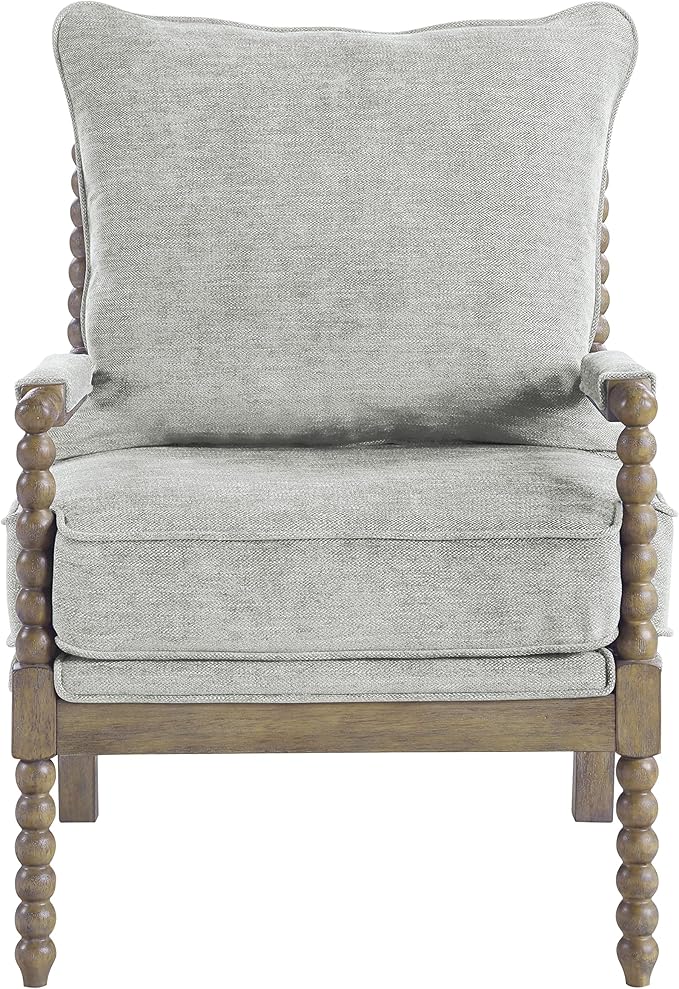 OSP Home Furnishings Fletcher Spindle Accent Chair with Rustic Brown Finish, Smoke Grey Upholstery