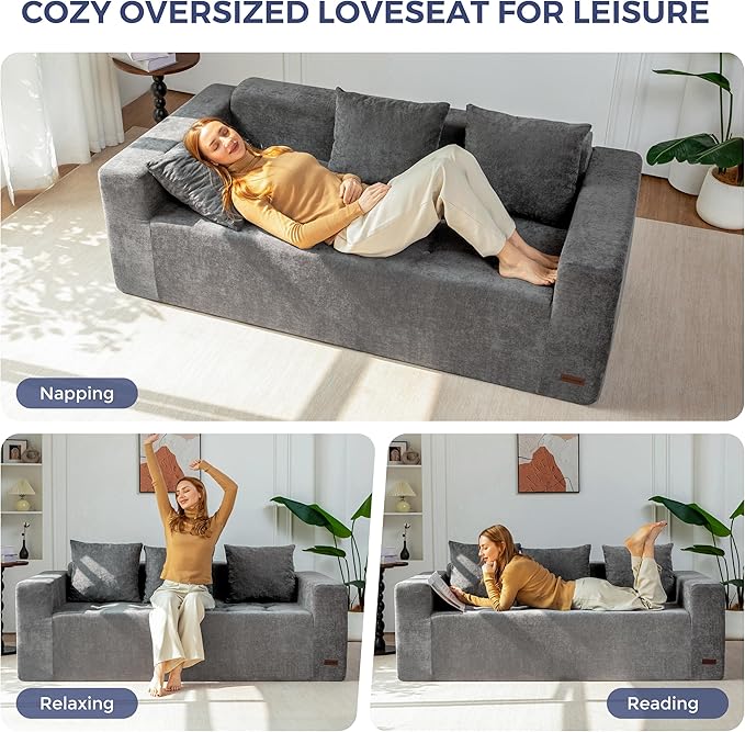 MAXYOYO Modular Sofa Couch, 75" Oversized Loveseat Boneless Cloud Couch with Deep Seat, Chenille Upholstered Living Room Sleeper Sofa Chair for Living Room, No Assembly Required, Light Grey