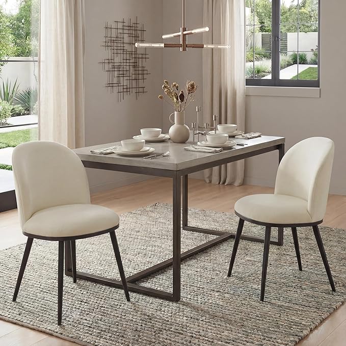Dining Chairs Set of 2, Fabric Upholstered Dining Room Chairs with Ergonomic Backrest & Metal Legs, Modern Kitchen Side Chairs for Home, Restaurant, and Café, Sand
