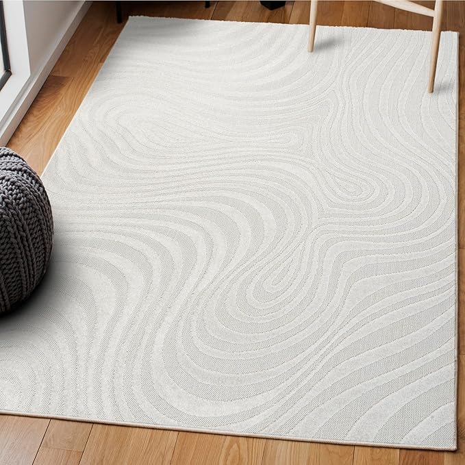 JONATHAN Y Maribo High-Low Abstract Striped Indoor/Outdoor Area Rug 5x8, Cream/Ivory, Contemporary, Modern, Vintage, Bohemian for Bedroom,Kitchen,Living Room,Non Shedding,Easy-Washing (SCN103A-5)