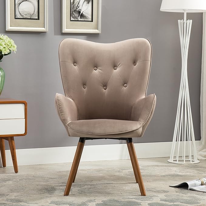Roundhill Furniture Doarnin Contemporary Silky Velvet Tufted Button Back Accent Chair, Taupe