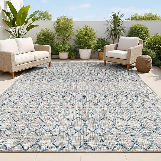 JONATHAN Y Moroccan Geometric Indoor Outdoor Area Rug 6X9 Light Gray/Navy, Ourika Textured Weave for Backyard, Patio, Porch, Easy-Cleaning, High Traffic, Pet-Friendly, Non-Shedding (SMB108A-6)