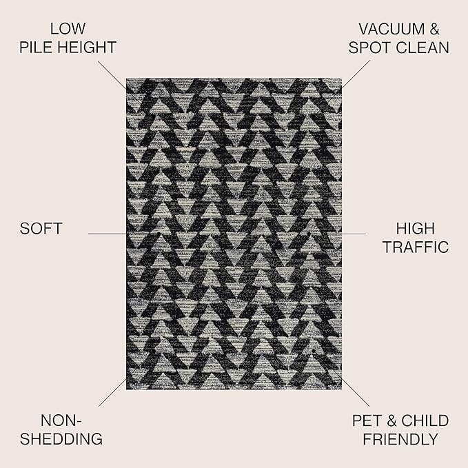 JONATHAN Y Aisha Moroccan Triangle Geometric Black/Cream Indoor Area Rug, 5x8, Contemporary, Modern, Easy-Cleaning for Living Room, Bedroom, Kitchen, Pet Friendly, Non-Shedding (MOH206C-5)