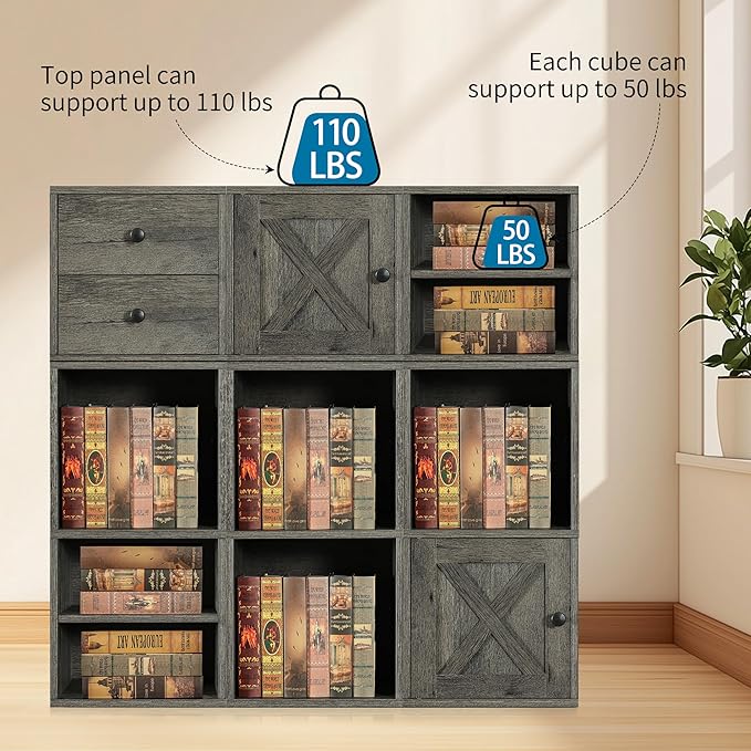 FUSUNBAO Magic DIY Cube Storage Organizer Stackable Cubes, Small Room Organizer Wooden Storage Boxes, Modern Cube Bookshelves, Shelves for Home Books Clothes Toys (French Oak,2- Layer Cube)