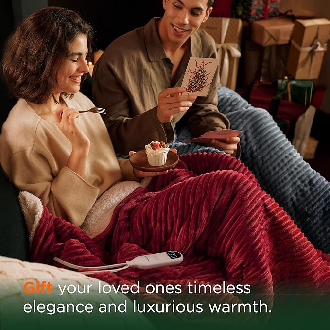 Bedsure GentleSoft Electric Blanket Queen Size - Soft Ribbed Flannel Heated Blanket with Dual Control, Heating with 10 Heat Settings & 10 Time Settings, 8 hrs Timer Auto Shut Off (84x90 inches, Grey)