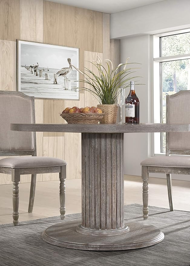 Roundhill Furniture Ferran Wood Pedestal Dining Table, Gray
