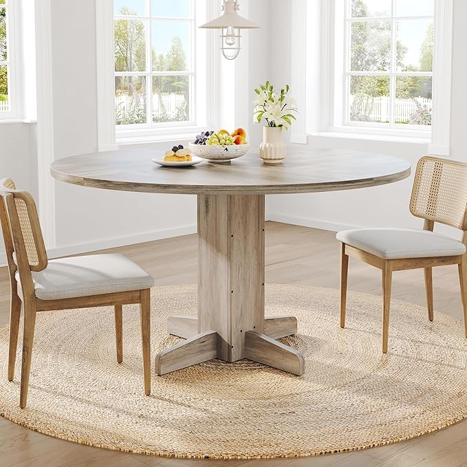 GAOMON Round Dining Table for 4-6 People,Circle Dining Table, 47 Inch Farmhouse Kitchen Table with Sturdy Pedestal Base,Finish Circle Table for Dining Room, Living Room, Apartment
