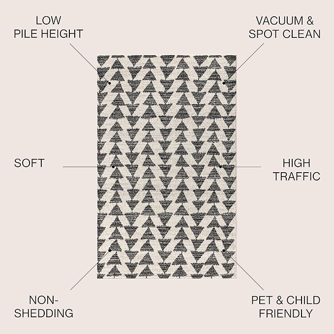 JONATHAN Y Aisha Moroccan Triangle Geometric Cream/Black Indoor Area Rug, 4x6, Contemporary, Modern, Easy-Cleaning for Living Room, Bedroom, Kitchen, Pet Friendly, Non-Shedding (MOH206A-4)