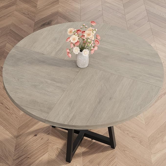 GAOMON 47" Round Dining Table for 4-6 People, Wooden Circle Kitchen Table with Storage Shelf, Industrial Dining Room Table for Kitchen, Dining Room, Save Space