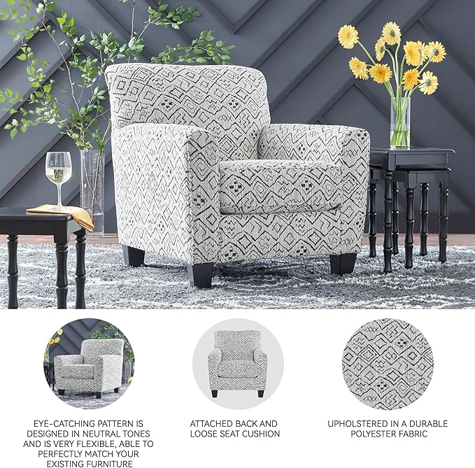Signature Design by Ashley Hayesdale Modern Accent Chair with Removable Cushions and Tapered Legs, Black & Gray