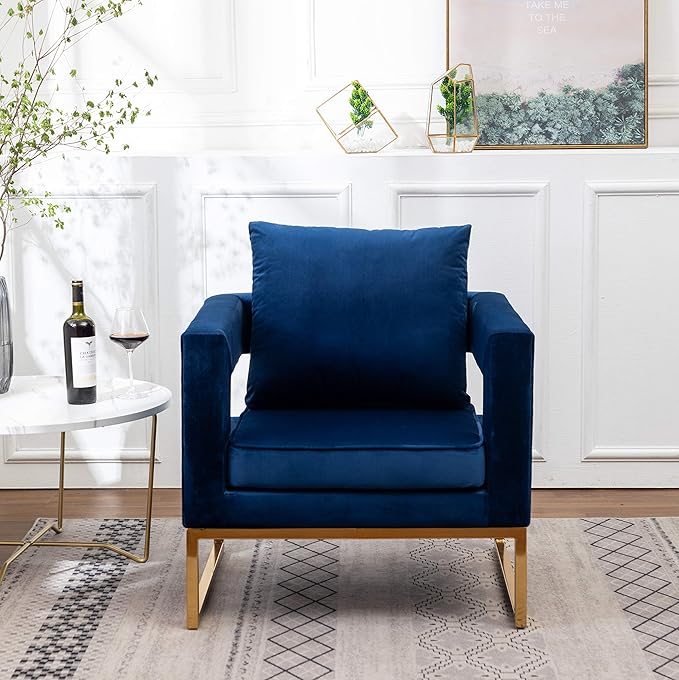 Roundhill Furniture Lenola Upholstered Accent Arm Chair, Blue 29.75D x 27.5W x 34.5H Inch