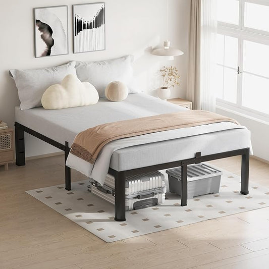 12 Inch California King Bed Frame, 3500Lbs Heavy Duty Metal Platform with Round Corner Legs Mattress Slide Stopper, Steel Slat Support No Box Spring Needed, Noise Free, Non-Slip, Easy Assembly