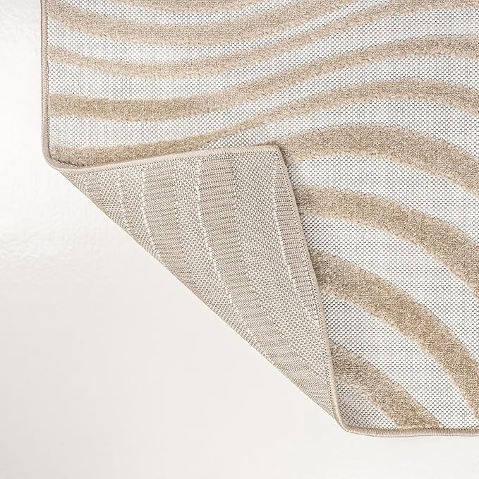 JONATHAN Y Maribo High-Low Abstract Striped Beige/Cream 3x5 Indoor/Outdoor Area Rug for Patio, Backyard, Living Room, Bedroom, Office, Hose-Washable (SCN103D-3)