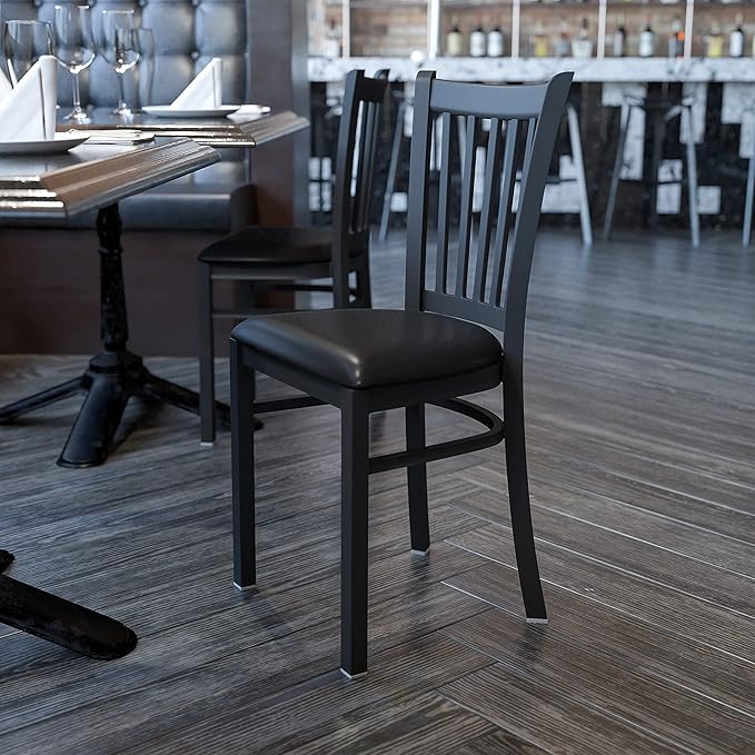 Flash Furniture HERCULES Series Black Vertical Back Metal Restaurant Chair - Black Vinyl Seat