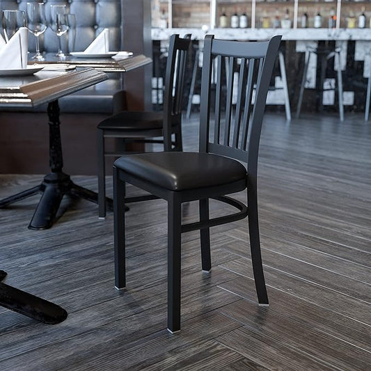 Flash Furniture 4 Pack HERCULES Series Black Vertical Back Metal Restaurant Chair - Black Vinyl Seat