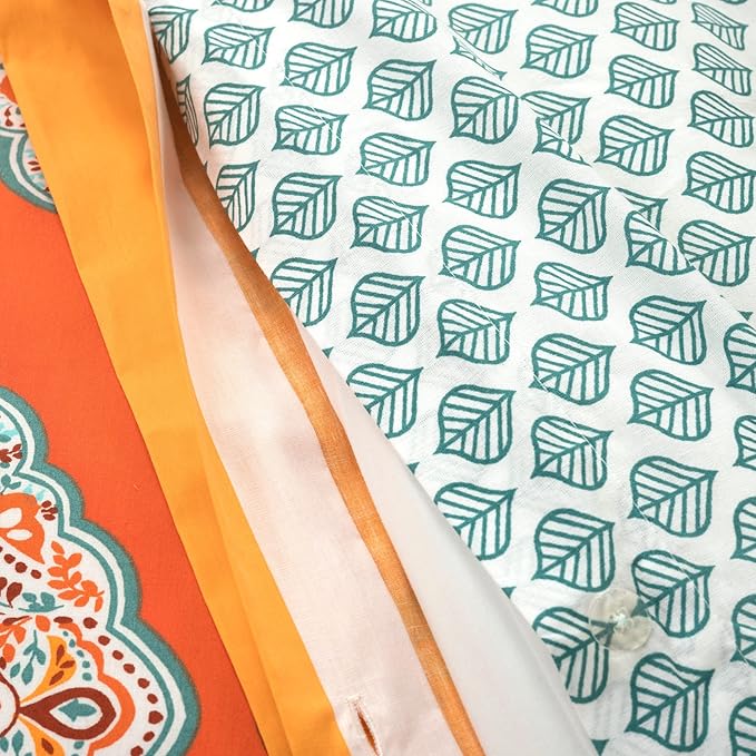 Lush Decor Harley Reversible Cotton Duvet Cover Queen Size 3 Piece Set Full/Queen Tangerine - Boho Bedding Set Queen Duvet Covers - Boho Bedroom Decor