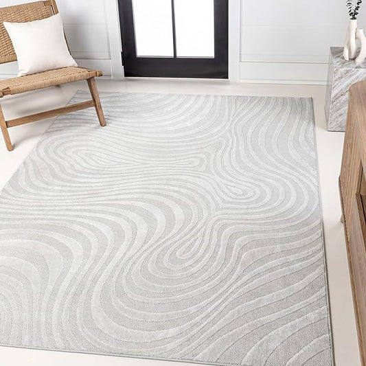 JONATHAN Y Maribo High-Low Abstract Striped Cream/Ivory 6x9 Indoor/Outdoor Area Rug, Pet Friendly, Non-Shedding, Stain Resistant, Easy-Cleaning for Backyard, Patio, Porch (SCN103A-6)