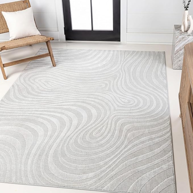 JONATHAN Y Maribo High-Low Abstract Striped Indoor/Outdoor Area Rug 3x5, Cream/Ivory, Contemporary, Modern, Vintage, Bohemian for Bedroom,Kitchen,Living Room,Non Shedding,Easy-Washing (SCN103A-3)