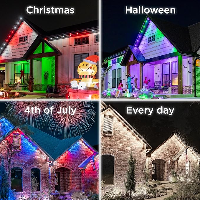 Enbrighten Vibe Eternity Permanent Outdoor Lights, 50ft, 36 RGBWIC LEDs, Smart Everyday Accent Lights, IP67 Waterproof, Compatible with Alexa, Google Home, Black, 82729