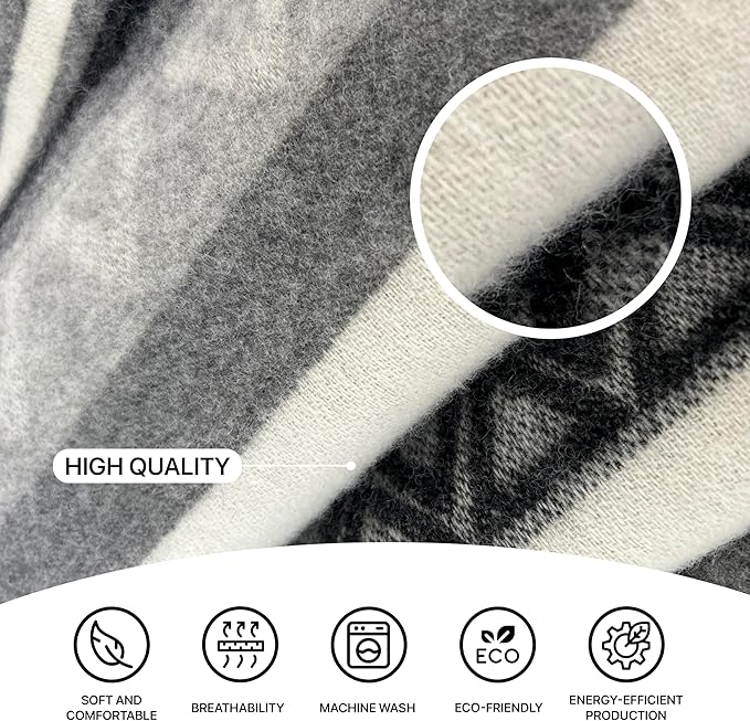 Wool Blanket | 100% Wool from New Zealand | Perfect as a Throw Blanket / Sofa Blanket | Virgin Wool Blanket with Fringes in Stripes Designs (140 x 200 cm)