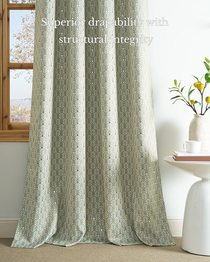 NICETOWN 100% Blackout Curtain Panels for Bedroom 84 inches Long, Green, 2 Pieces, 52 inches Wide, Thermal Insulated Home Decoration Gold Foil Leaf Panels for Living Room/Kids Room