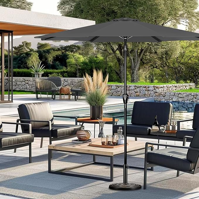 YSSOA 2 Pack 9' Patio Umbrella Outdoor Table Market Yard Umbrella with 8 Sturdy Ribs, Grey