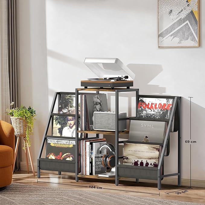 Record Player Stand with Vinyl Storage, Record Player Table with Vinyl Record Storage Up to 280 Albums, Turnta ble Stand with Record Holder Display Shelf, Record Cabinet for Media Stereo Audio