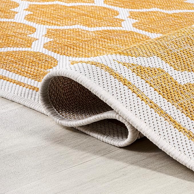 JONATHAN Y Moroccan Trellis Indoor Outdoor Area Rug 8X10 Yellow/Cream, Trebol Textured Weave for Backyard, Patio, Porch, Easy-Cleaning, High Traffic, Pet-Friendly, Non-Shedding (SMB109F-8)