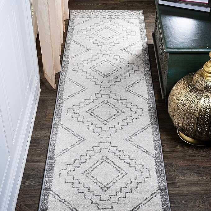 JONATHAN Y Amir Moroccan Beni Souk Cream/Gray Runner Rug, 2x10, Bohemian, Scandinavian, Easy-Cleaning for Living Room, Bedroom, Kitchen, Pet Friendly, Non-Shedding (MOH200B-210)