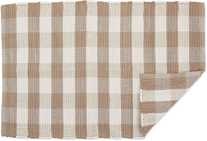 DII Buffalo Check Rug Collection, Hand Dyed Reversible Chindi Rug, 26x40, Stone/Cream