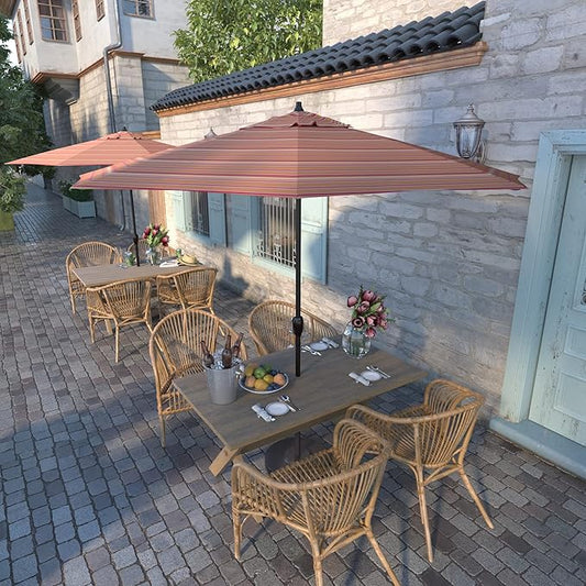 California Umbrella 12-Year Protection 9-Ft Outdoor Patio Umbrella, Sunbrella Fade-Resistant Acrylic Fabric, Auto Tilt and Crank, Heavy-Duty Aluminum Frame/Reinforced Ribs, Bronze Pole, Dolve Mango