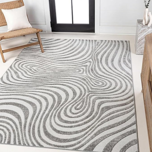 JONATHAN Y Maribo High-Low Abstract Striped Indoor/Outdoor Area Rug 5x8, Gray, Contemporary, Modern, Vintage, Bohemian for Bedroom,Kitchen,Living Room,Non Shedding,Easy-Washing (SCN103B-5)