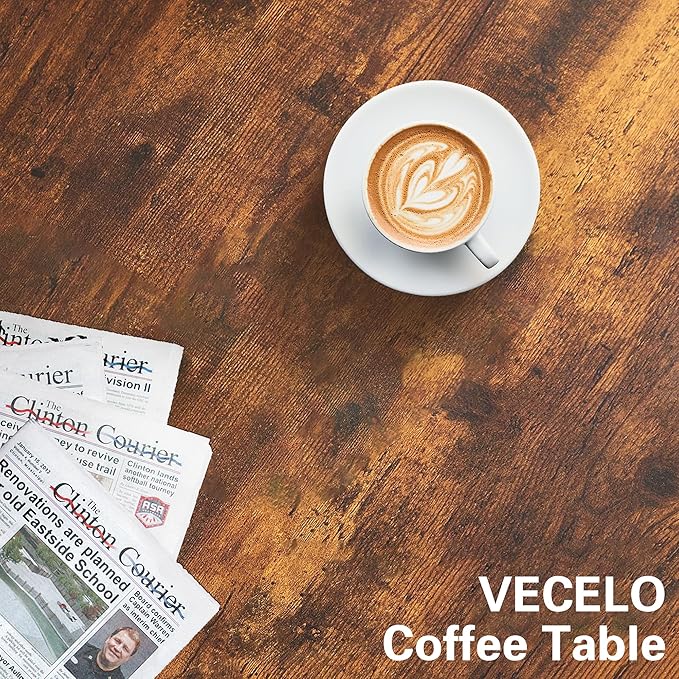 VECELO Coffee Table Set of 2 - Adjustable Height with USB Ports & Wheels, 31.5" and 20" Side and End Tables for Living Room, Bedroom, Apartment, Industrial Style, Rustic Brown