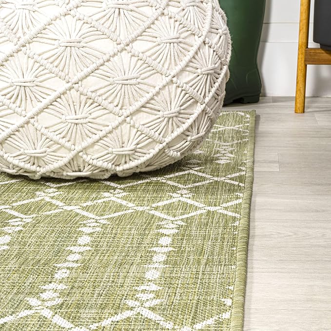 JONATHAN Y Moroccan Geometric Indoor Outdoor Area Rug 3X5 Light Green/Cream, Ourika Textured Weave for Backyard, Patio, Porch, Easy-Cleaning, High Traffic, Pet-Friendly, Non-Shedding (SMB108N-3)
